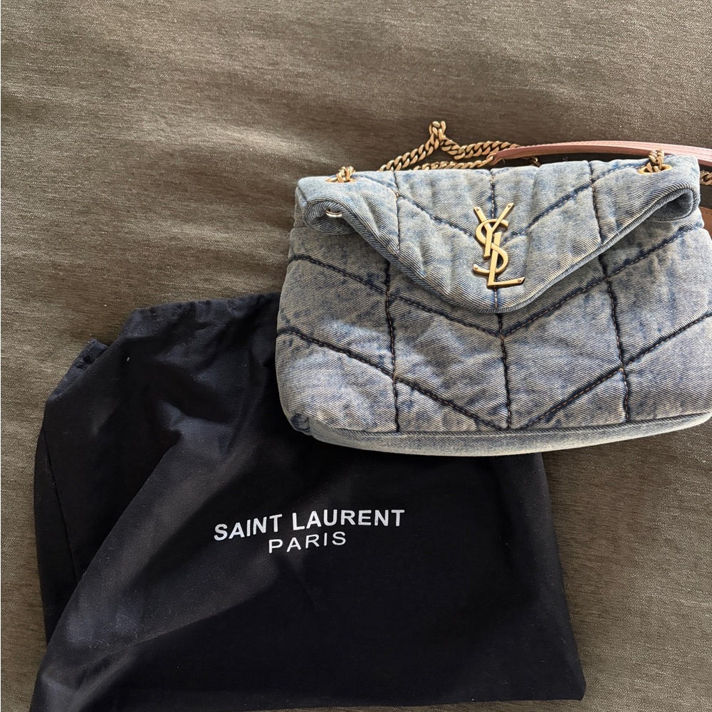Saint Laurent Gray Quilted denim Shoulder Bag